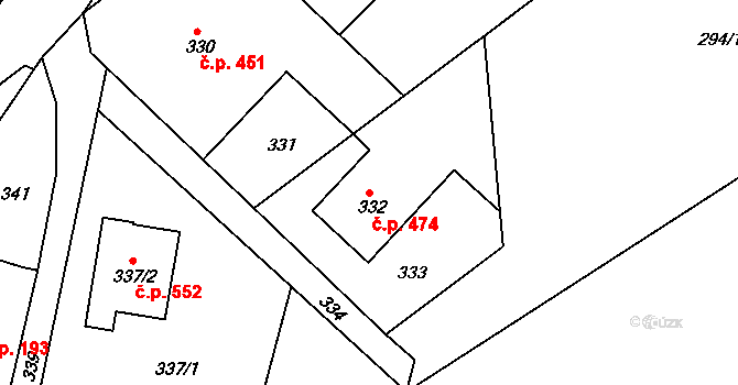 Želechovice nad Dřevnicí 474 na parcele st. 332 v KÚ Želechovice nad Dřevnicí, Katastrální mapa