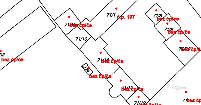 Děčín 42358990 na parcele st. 71/14 v KÚ Březiny u Děčína, Katastrální mapa