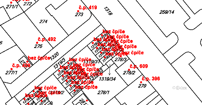 Plzeň 42833990 na parcele st. 1319/25 v KÚ Božkov, Katastrální mapa