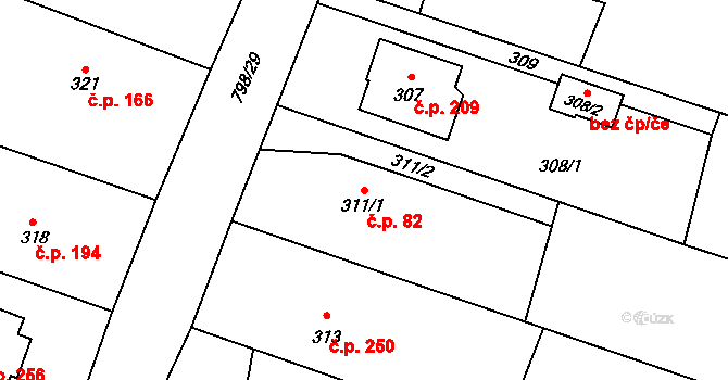 Suché Lazce 82, Opava na parcele st. 311/1 v KÚ Suché Lazce, Katastrální mapa