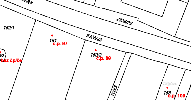 Kateřinky 98, Opava na parcele st. 160/2 v KÚ Kateřinky u Opavy, Katastrální mapa