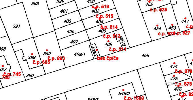 Brno 45570990 na parcele st. 409/2 v KÚ Řečkovice, Katastrální mapa