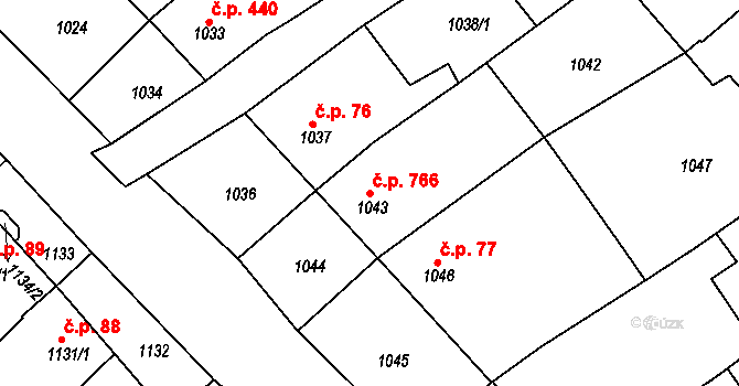 Nivnice 766 na parcele st. 1043 v KÚ Nivnice, Katastrální mapa