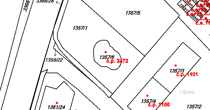 Pelhřimov 2472 na parcele st. 1357/6 v KÚ Pelhřimov, Katastrální mapa