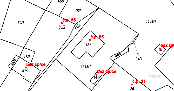 Vrbka 85 na parcele st. 137 v KÚ Vrbka u Sulimova, Katastrální mapa
