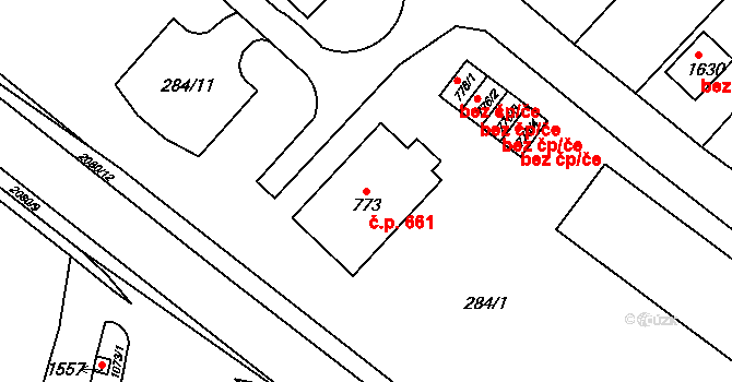 Králíky 661 na parcele st. 773 v KÚ Králíky, Katastrální mapa