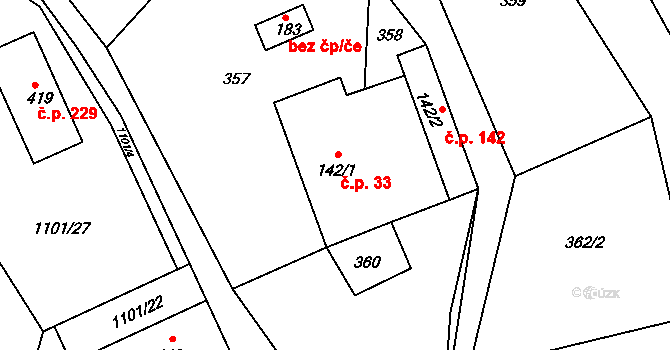 Mistrovice 33 na parcele st. 142/1 v KÚ Mistrovice nad Orlicí, Katastrální mapa