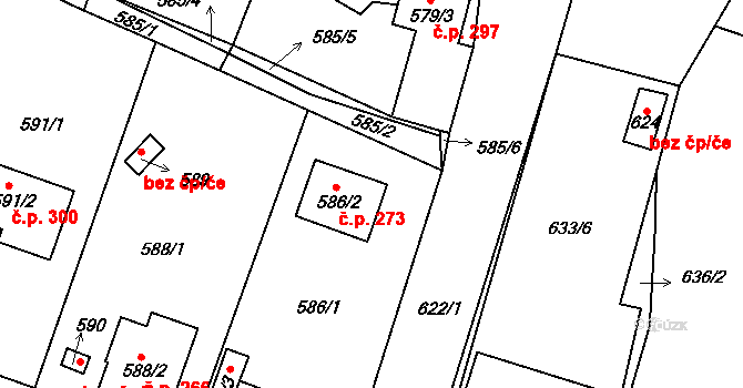 Kozolupy 273 na parcele st. 586/2 v KÚ Kozolupy u Plzně, Katastrální mapa