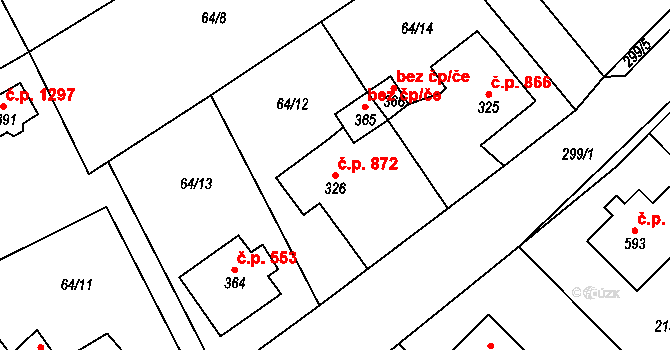 Rudná 872 na parcele st. 326 v KÚ Hořelice, Katastrální mapa