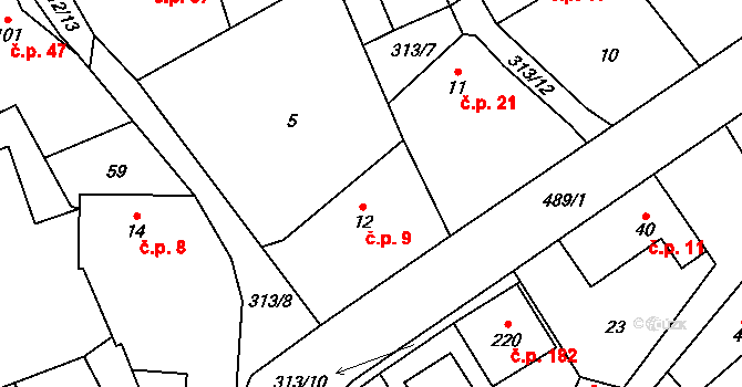 Černolice 9 na parcele st. 12 v KÚ Černolice, Katastrální mapa