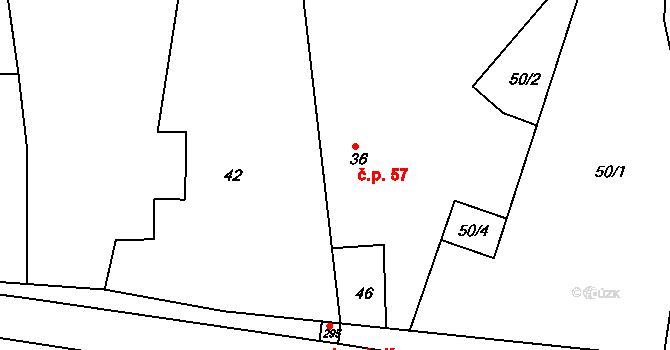 Líšnice 57 na parcele st. 36 v KÚ Líšnice u Prahy, Katastrální mapa