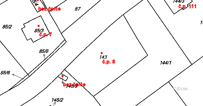 Plzeňské Předměstí 8, Horšovský Týn na parcele st. 143 v KÚ Horšovský Týn, Katastrální mapa
