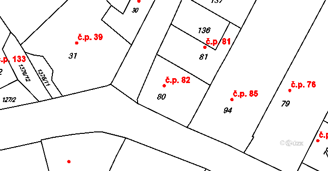 Skočice 82, Přeštice na parcele st. 80 v KÚ Skočice u Přeštic, Katastrální mapa