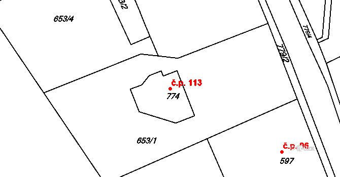 Olivětín 113, Broumov na parcele st. 774 v KÚ Broumov, Katastrální mapa