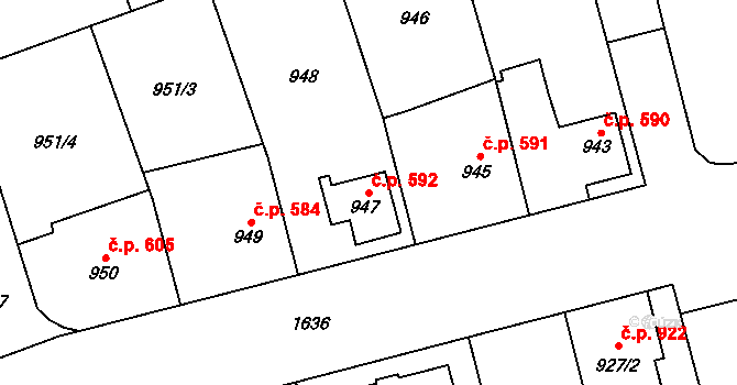 Hronov 592 na parcele st. 947 v KÚ Hronov, Katastrální mapa