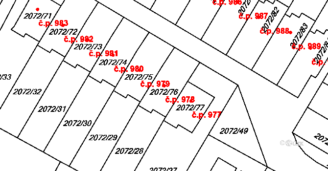 Holice 978 na parcele st. 2072/76 v KÚ Holice v Čechách, Katastrální mapa