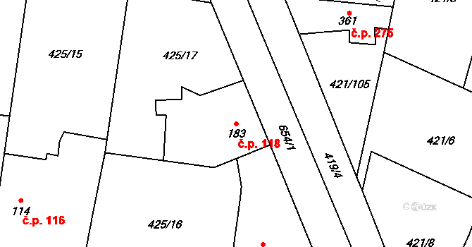 Nemošice 118, Pardubice na parcele st. 183 v KÚ Nemošice, Katastrální mapa