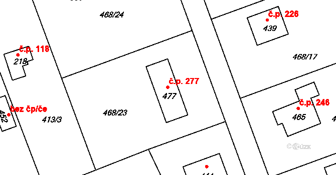 Klínec 277 na parcele st. 477 v KÚ Klínec, Katastrální mapa