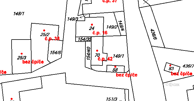 Budilov 42, Bošice na parcele st. 70 v KÚ Budilov, Katastrální mapa