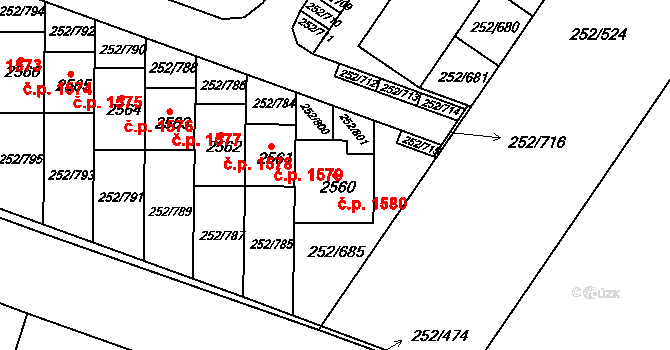 Rosice 1580 na parcele st. 2560 v KÚ Rosice u Brna, Katastrální mapa