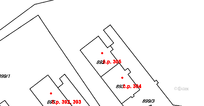 Bartošovice 305 na parcele st. 892 v KÚ Bartošovice, Katastrální mapa