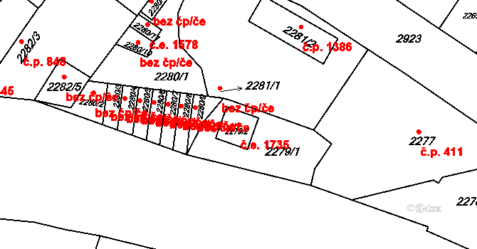 Děčín I-Děčín 1735, Děčín na parcele st. 2279/2 v KÚ Děčín, Katastrální mapa