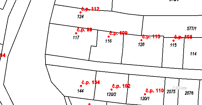 Lišany 109 na parcele st. 116 v KÚ Lišany u Rakovníka, Katastrální mapa
