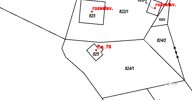 Senec 76, Zruč-Senec na parcele st. 825 v KÚ Senec u Plzně, Katastrální mapa