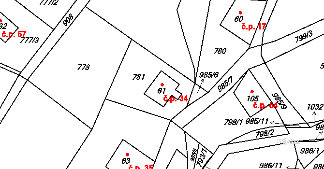 Údolíčko 34, Perštejn na parcele st. 61 v KÚ Rájov u Perštejna, Katastrální mapa