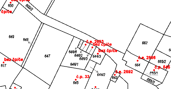 Trmice 2693 na parcele st. 646/2 v KÚ Trmice, Katastrální mapa