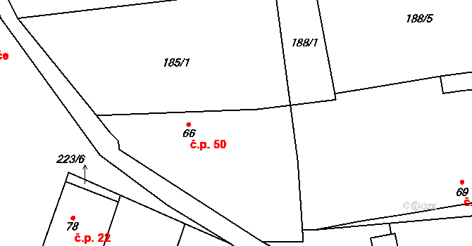 Čečovice 50, Čížkov na parcele st. 66 v KÚ Čečovice, Katastrální mapa