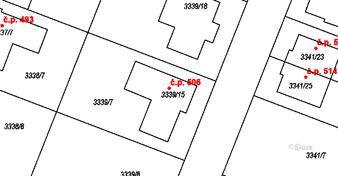 Šanov 506 na parcele st. 3339/15 v KÚ Šanov nad Jevišovkou, Katastrální mapa