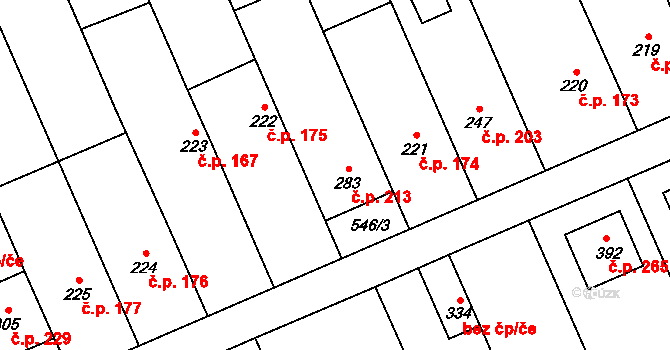 Pravčice 213 na parcele st. 283 v KÚ Pravčice, Katastrální mapa