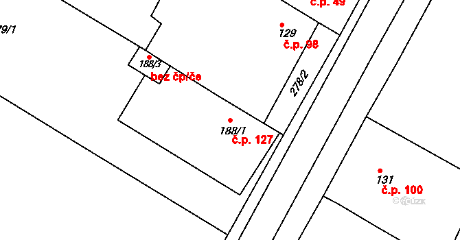 Tučapy 127, Holešov na parcele st. 188/1 v KÚ Tučapy u Holešova, Katastrální mapa