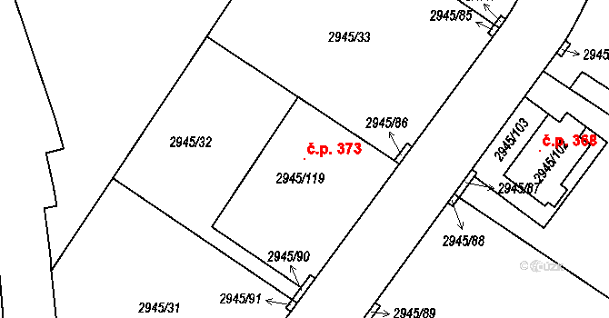Dačice III 373, Dačice na parcele st. 2945/119 v KÚ Dačice, Katastrální mapa