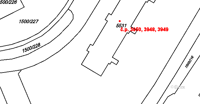 Kroměříž 3948,3949,3950 na parcele st. 5531 v KÚ Kroměříž, Katastrální mapa