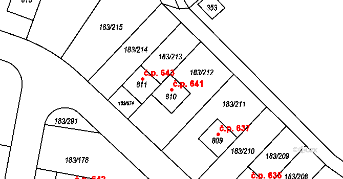 Postřižín 641 na parcele st. 810 v KÚ Postřižín, Katastrální mapa