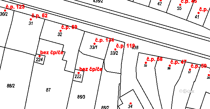 Víceměřice 119 na parcele st. 33/2 v KÚ Víceměřice, Katastrální mapa
