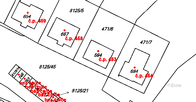 Hostěradice 453 na parcele st. 594 v KÚ Hostěradice na Moravě, Katastrální mapa