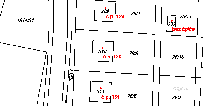 Jiřice u Miroslavi 130 na parcele st. 310 v KÚ Jiřice u Miroslavi, Katastrální mapa