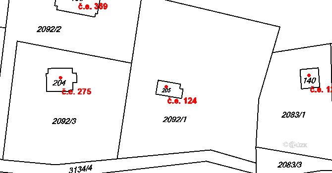 Lančov 124 na parcele st. 205 v KÚ Lančov, Katastrální mapa