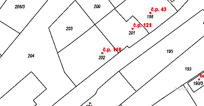 Lechovice 118 na parcele st. 202 v KÚ Lechovice, Katastrální mapa