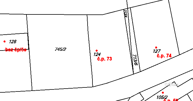 Polipsy 73, Čestín na parcele st. 124 v KÚ Polipsy, Katastrální mapa