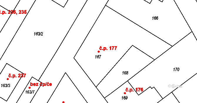 Malešov 177 na parcele st. 167 v KÚ Malešov, Katastrální mapa