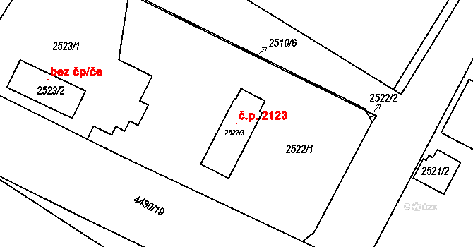 Hlučín 2123 na parcele st. 2522/3 v KÚ Hlučín, Katastrální mapa