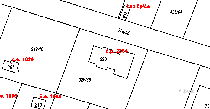 Nová Hospoda 2364, Kamenice na parcele st. 936 v KÚ Štiřín, Katastrální mapa