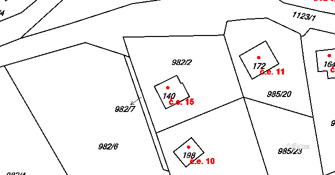Řehenice 15 na parcele st. 140 v KÚ Malešín, Katastrální mapa