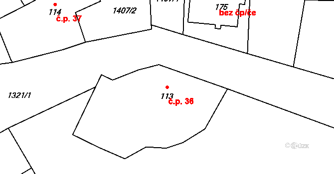 Velechvín 36, Lišov na parcele st. 113 v KÚ Velechvín, Katastrální mapa