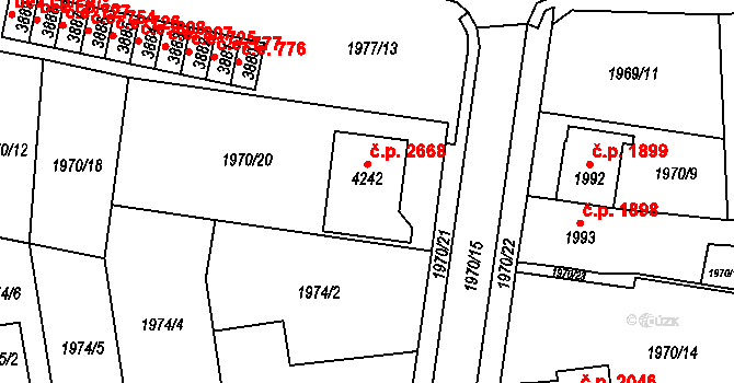 Aš 2668 na parcele st. 4242 v KÚ Aš, Katastrální mapa