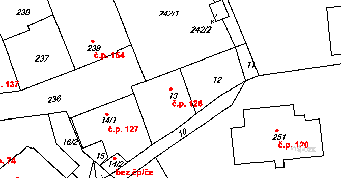 Dalovice 126 na parcele st. 13/1 v KÚ Dalovice, Katastrální mapa